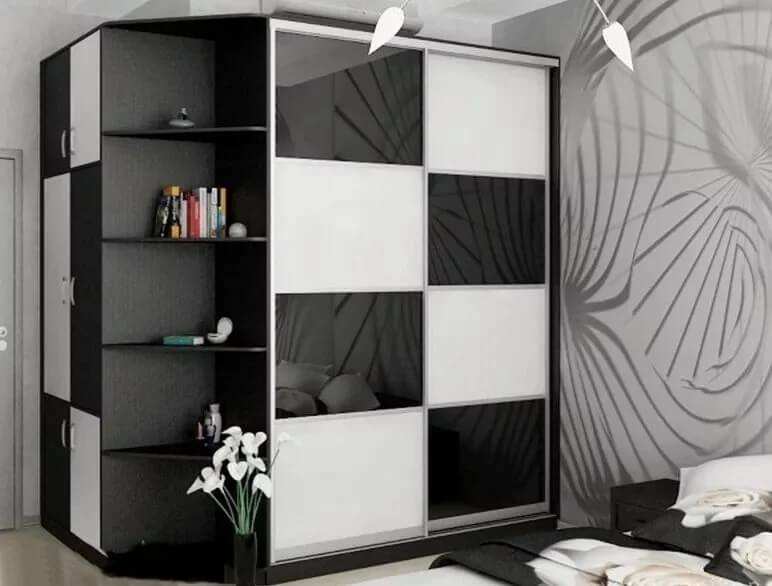 /Черный корпусный шкаф-купе №36 с цветным стеклом на заказ